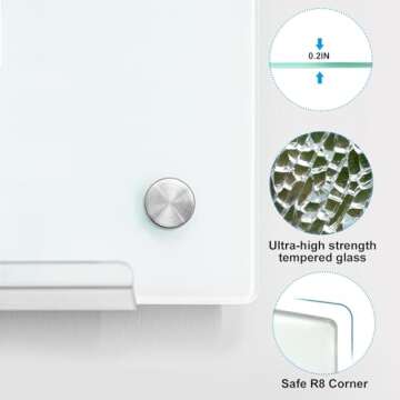 KIZZBY Glass Dry Erase White Board - Magnetic Boards for Wall, 48"x36" Large Frameless Whiteboard fo...