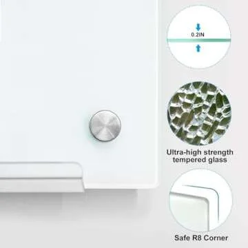 KIZZBY Glass Dry Erase White Board - Magnetic Boards for Wall, 48"x36" Large Frameless Whiteboard fo...