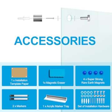 KIZZBY Glass Dry Erase White Board, 48"x36" Magnetic