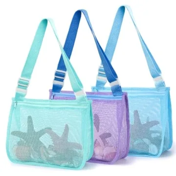 AMOR PRESENT 3PCS Vibrant Mesh Beach Bags for Collecting Seashells