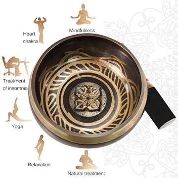 SOUNDANCE 5 Inch Tibetan Singing Bowl Set for Meditation Yoga Chakra Healing Relaxation Mindfulness Heart Peace, Handcrafted Metal Brass Bowls with Hammered Mallet Silk Cushion
