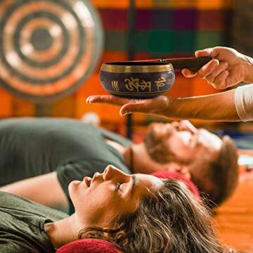 SOUNDANCE 5 Inch Tibetan Singing Bowl Set for Meditation Yoga Chakra Healing Relaxation Mindfulness Heart Peace, Handcrafted Metal Brass Bowls with Hammered Mallet Silk Cushion