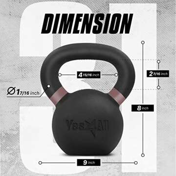 Yes4All Powder Coated Cast Iron Kettlebell Single Brown - 14 KG / 31 LB Strength Training Kettlebells Weight Set for Full Body Workout, Home Gym
