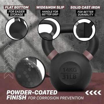 Yes4All Powder Coated Cast Iron Kettlebell Single Brown - 14 KG / 31 LB Strength Training Kettlebells Weight Set for Full Body Workout, Home Gym