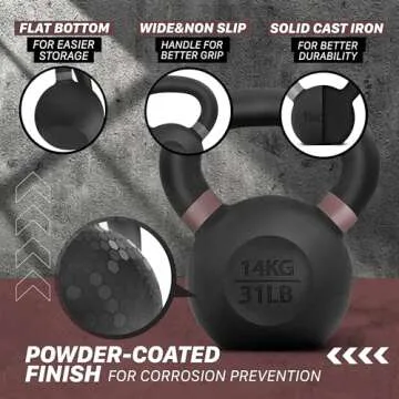 Yes4All Powder Coated Cast Iron Kettlebell Single Brown - 14 KG / 31 LB Strength Training Kettlebells Weight Set for Full Body Workout, Home Gym