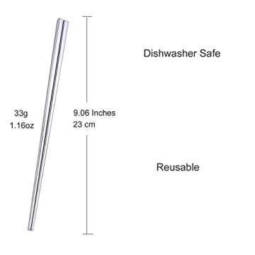 Dtdepth Stainless Steel Chopsticks - 5 Pairs Silver Reusable Dishwasher Safe Metal Chopsticks - Squa...