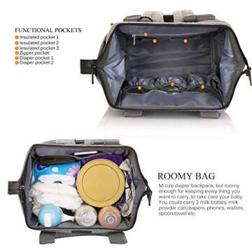 CoolBELL Baby Diaper Backpack With Insulated Pockets/S-Size Multi-functional Baby Bag/Water-resistant Travel Knapsack/Nappy Handbag Include Changing Pad And Insulated Pouch (Black)