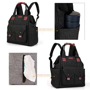 CoolBELL Baby Diaper Backpack With Insulated Pockets/S-Size Multi-functional Baby Bag/Water-resistant Travel Knapsack/Nappy Handbag Include Changing Pad And Insulated Pouch (Black)