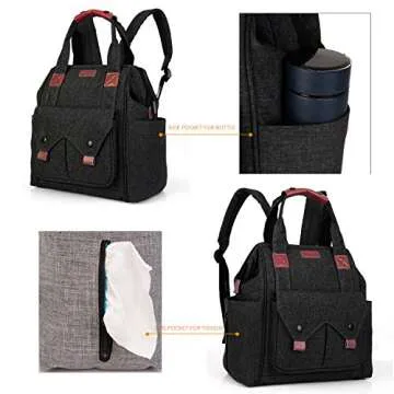 CoolBELL Baby Diaper Backpack With Insulated Pockets/S-Size Multi-functional Baby Bag/Water-resistant Travel Knapsack/Nappy Handbag Include Changing Pad And Insulated Pouch (Black)