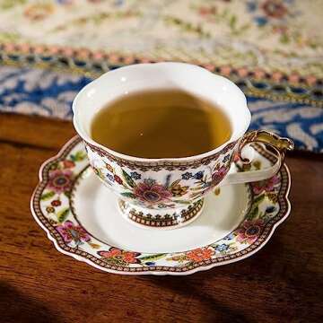ACMLIFE Bone China Tea Cup and Saucer Set for 1, Vintage Floral Tea Cup with Saucer, Spoon and Gift ...