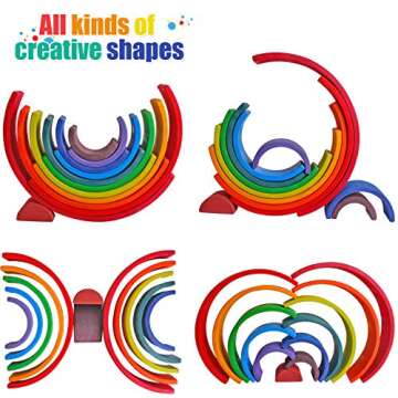 Dinhon Wooden Rainbow Stacking Toys, 12 Pcs Wood Building Blocks Set Wooden Building Blocks Nesting ...