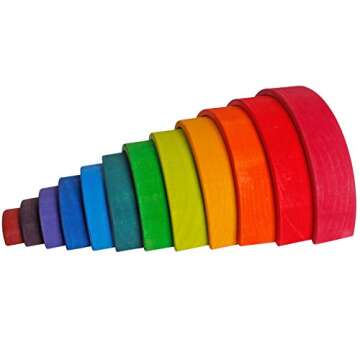 Dinhon Wooden Rainbow Stacking Toys, 12 Pcs Wood Building Blocks Set Wooden Building Blocks Nesting Puzzles, Early Matching Educational Learning Montessori Toys for Kids 3 4 5 6 Years and Up