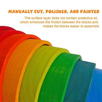 Dinhon Wooden Rainbow Stacking Toys, 12 Pcs Wood Building Blocks Set Wooden Building Blocks Nesting Puzzles, Early Matching Educational Learning Montessori Toys for Kids 3 4 5 6 Years and Up