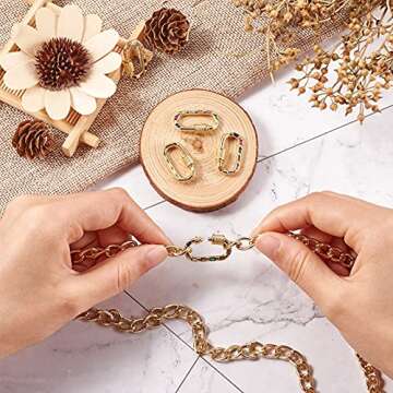 FASHEWELRY 5Pcs Brass Cubic Zirconia Screw Carabiner Lock Charms Oval Necklace Lock Clip Charms Colo...