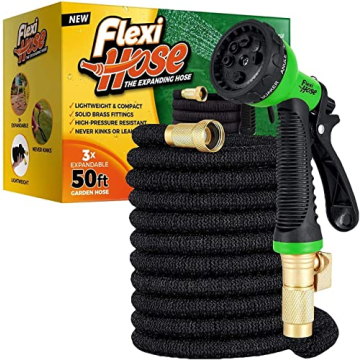 Flexi Hose with 8 Function Nozzle Expandable Garden Hose, Lightweight & No-Kink Flexible Garden Hose...