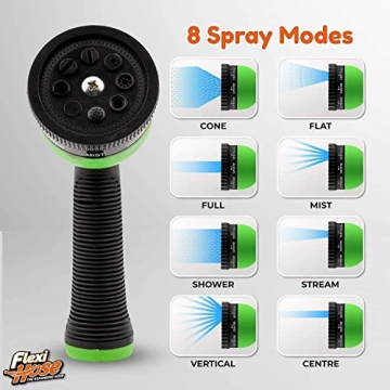 Flexi Hose with 8 Function Nozzle Expandable Garden Hose, Lightweight & No-Kink Flexible Garden Hose, 3/4 inch Solid Brass Fittings and Double Latex Core, 50 ft Black