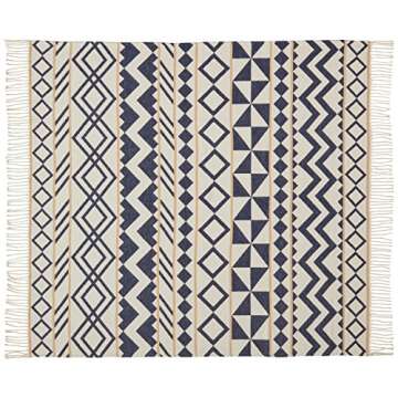 Amazon Brand – Rivet Global Inspired Geometric Throw Blanket, Soft and Stylish, 50" x 60", Navy/Natural