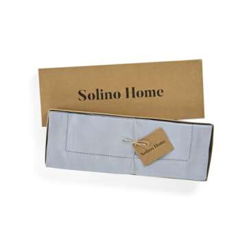 Solino Home Hemstitch Linen Placemats 19" L x 14" W Inch - 100% Pure Linen Dusty Blue Easter Cloth Placemats Set of 4 - Classic Hemstitch, Washable Fabric Table Mats