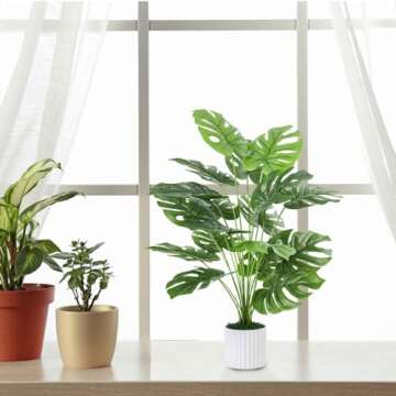Guheake 28" Fake Plants Large, Artificial Monstera Faux Plants Indoor Tall for Floor Home Office Farmhouse Bedroom Decor