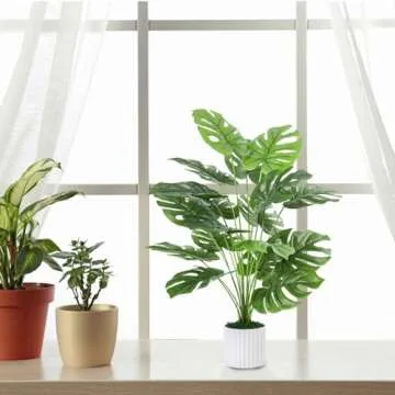 Guheake 28" Fake Plants Large, Artificial Monstera Faux Plants Indoor Tall for Floor Home Office Farmhouse Bedroom Decor