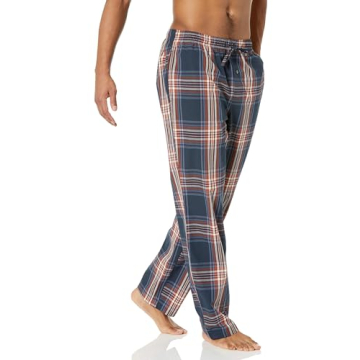 Amazon Essentials Men's Straight-Fit Woven Pajama Pant, Navy Large Plaid, Medium
