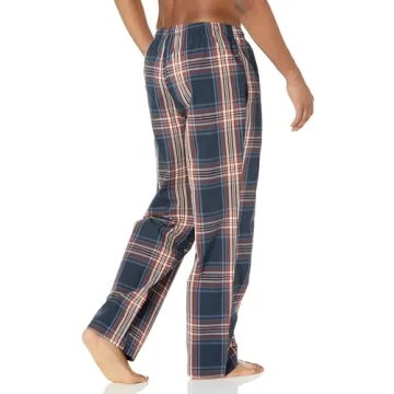 Amazon Essentials Men's Straight-Fit Woven Pajama Pant, Navy Large Plaid, Medium