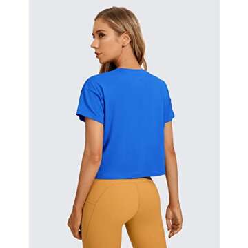 CRZ YOGA Women's Pima Cotton Workout Short Sleeve Shirts Loose Athletic Crop Tops Gym Casual Cropped...