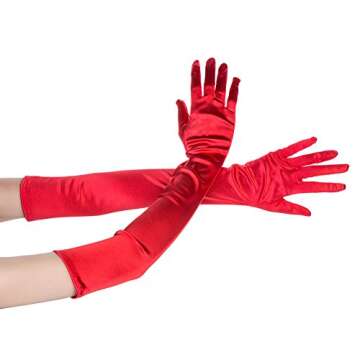 Xuhan Women's 21" Long Evening Satin Gloves - Red