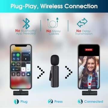 PGDLOF Wireless Lavalier Lapel Microphone for iPhone iPad - Mini Video Recording Mic for Content Cre...