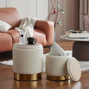 YYW HOME Round Velvet Ottoman Set - Stylish Storage & Seating