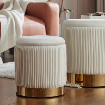 YYW HOME Round Velvet Ottoman Set - Stylish Storage & Seating