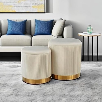 YYW HOME Round Velvet Ottoman Set - Stylish Storage & Seating