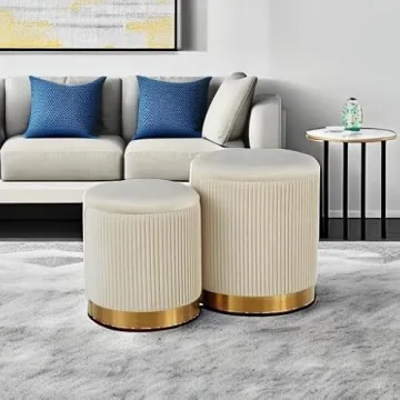 YYW HOME Round Velvet Ottoman Set - Stylish Storage & Seating