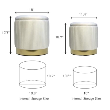 YYW HOME Round Velvet Ottoman Set - Stylish Storage & Seating