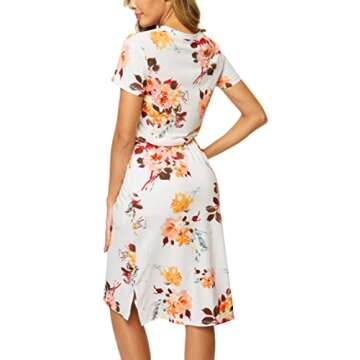 Simier Fariry Womens Spring Modest Short Sleeve Teacher Casual Knee Midi Dress Floral White S