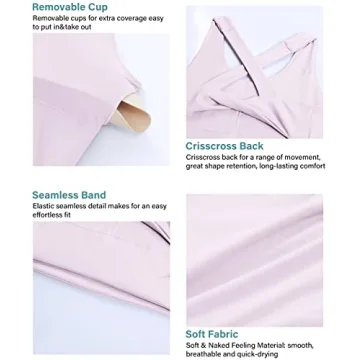 JOYSPELS Sports Bras for Women Extra Comfort Criss-Cross Back Padded Workout Tops for Women Medium Support Pink