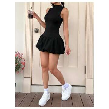 Milumia Women's Mock Neck Cut Out Backless Bubble Dress Sleeveless Ruffle Y2k Mini Dresses Black Medium