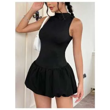 Milumia Women's Mock Neck Cut Out Backless Bubble Dress Sleeveless Ruffle Y2k Mini Dresses Black Medium
