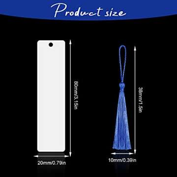 Tenare 30 Pieces Sublimation Blank Bookmark Heat Transfer Metal Aluminum DIY Bookmark with Hole and Colorful Tassels for Crafts, Birthday Wedding, Single-Sided Printing