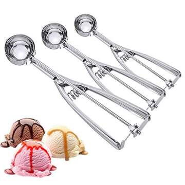 3 PCS Ice Cream Scoop with Trigger Release,Perfect Muffin Cookie Scoops Set,Professional Stainless Steel Ice Cream Scoop Set for Melon Ball, Cupcake, Muffin, Meatball Include Large Medium Small Size.