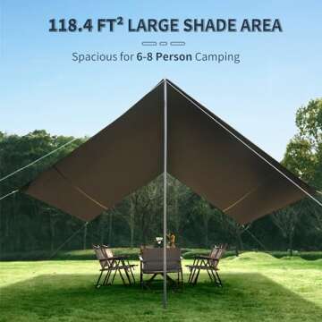 Naturehike Cloud Skies Camping Tent Tarp with Poles, Waterproof PU 18000mm+ Rain Shelter, Anti-UV UPF2000+ Camping Sun Shelter Camping Canopy, Camping Tent Canopy for Outdoor Party, Picnic