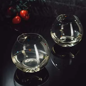Polka Dot Stemless Bubble Wine Glass Set of 2, Unique Design