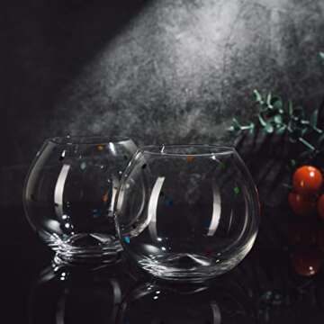 The Wine Savant Polka Dot Set of 2 Stemless Bubble Wine Glasses 18 oz Polka Dot Rainbow Glasses, Colored Wine Glasses, Bubble Glasses, Unique Tumblers Gift Idea For Everyday, Weddings, Parties