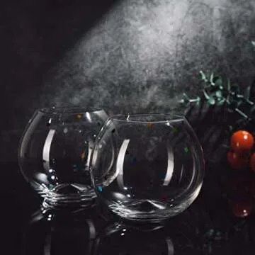 Polka Dot Stemless Bubble Wine Glass Set of 2, Unique Design