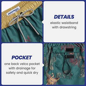 maamgic Mens Short 80s 90s Vintage Swim Trunks with Mesh Lining Quick Dry Bathing Suit Board Shorts Floral Dark Green Medium