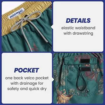 maamgic Mens Short 80s 90s Vintage Swim Trunks with Mesh Lining Quick Dry Bathing Suit Board Shorts Floral Dark Green Medium