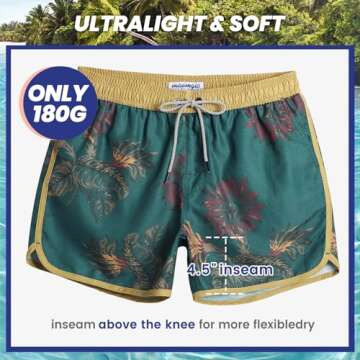 maamgic Mens Short 80s 90s Vintage Swim Trunks with Mesh Lining Quick Dry Bathing Suit Board Shorts Floral Dark Green Medium