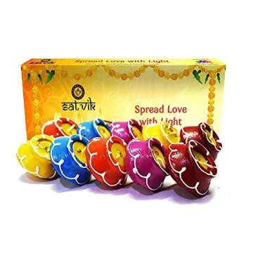 SATVIK 10 Pc Set Matki Clay Diya Diwali Wax Filled Dia for Puja Pooja Traditional Handmade Terracotta Earthen Vilakku Oil Lamp Diyas Natural Mitti Welcome Deepawali Decoration Indian Gift Items