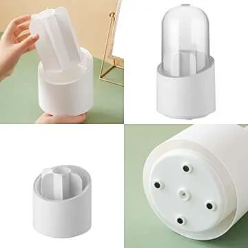 Benkaim Makeup Brush Holder Organizer, Dustproof & Waterproof 360 Rotating Cosmetics Acrylic Make up Brush Container Storage with Lid for Vanity Desktop Bathroom Countertop (White)