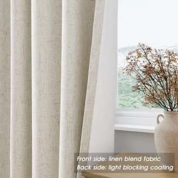 102 Inch Long Curtains for Living Room 2 Panels Set Sand Beige Neutral Linen Full Light Blocking Drapes with White Backing for Bedroom Back Tab Blackout Thermal Curtains for Summer Heat 52X102